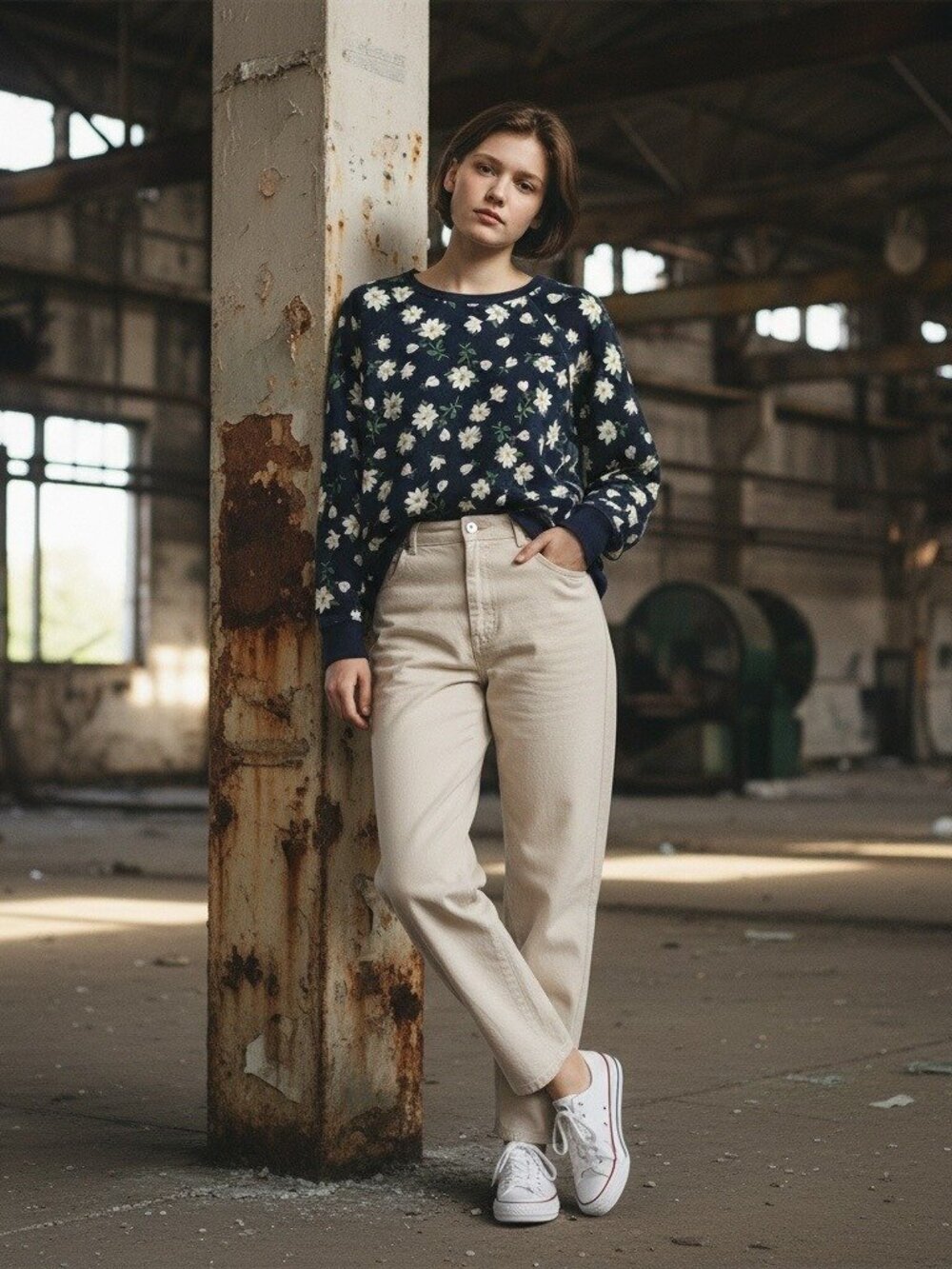 Draper James Natalie Navy Blue Magnolia Floral Sweatshirt, S